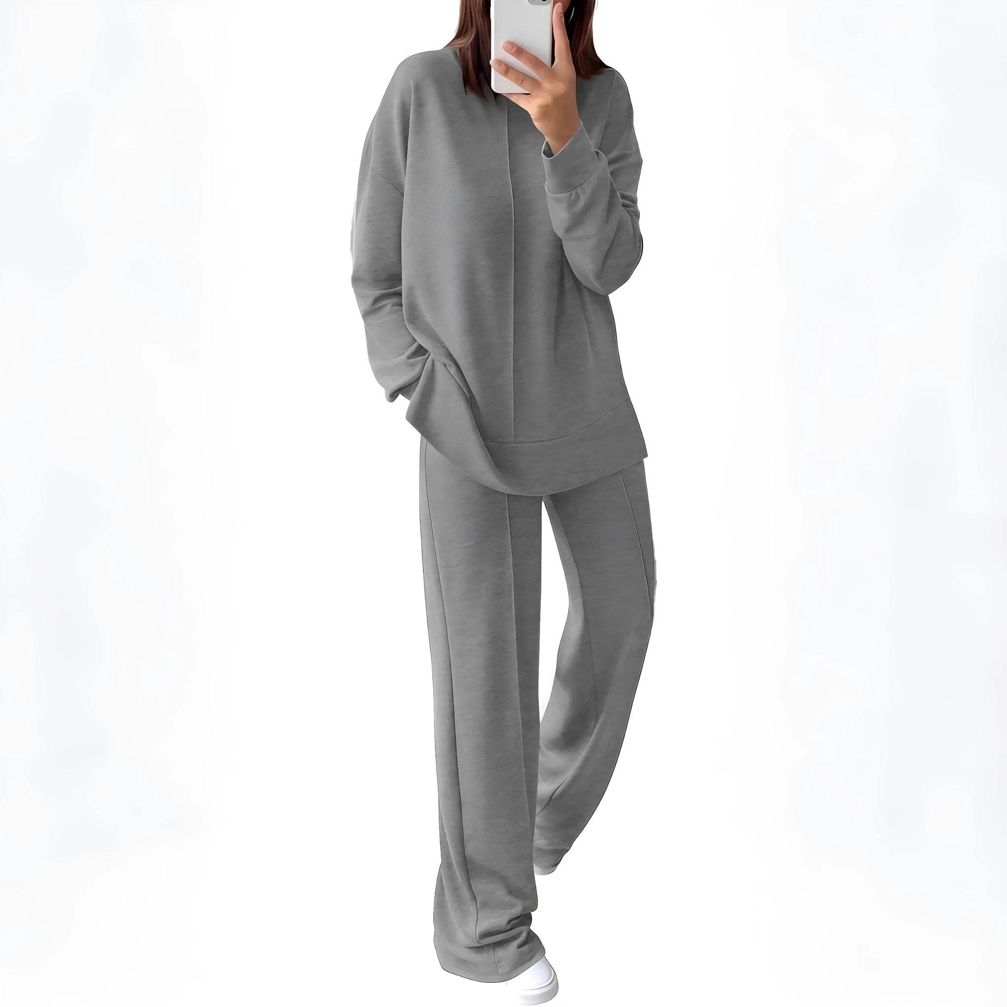 Women's army green polyester jogging suit set with long sleeve top and matching trousers