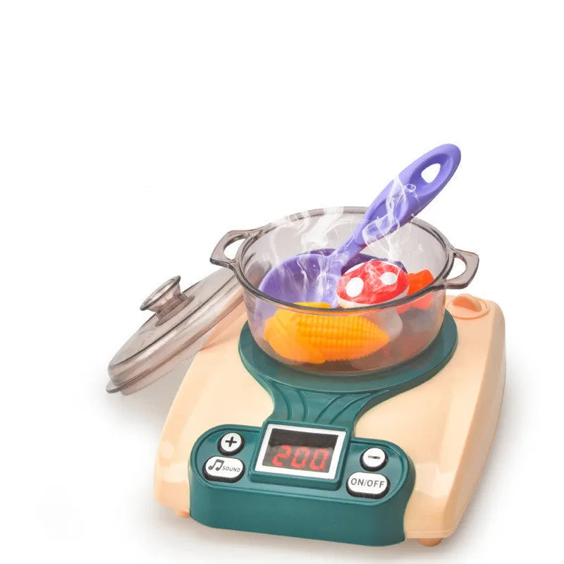 Children's plastic play house kitchen toy with simulation induction cooker for infants