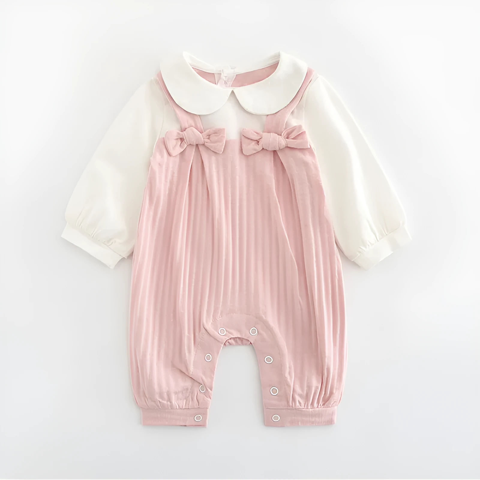 Pink cotton baby girl's long sleeve jumpsuit with single-breasted closure