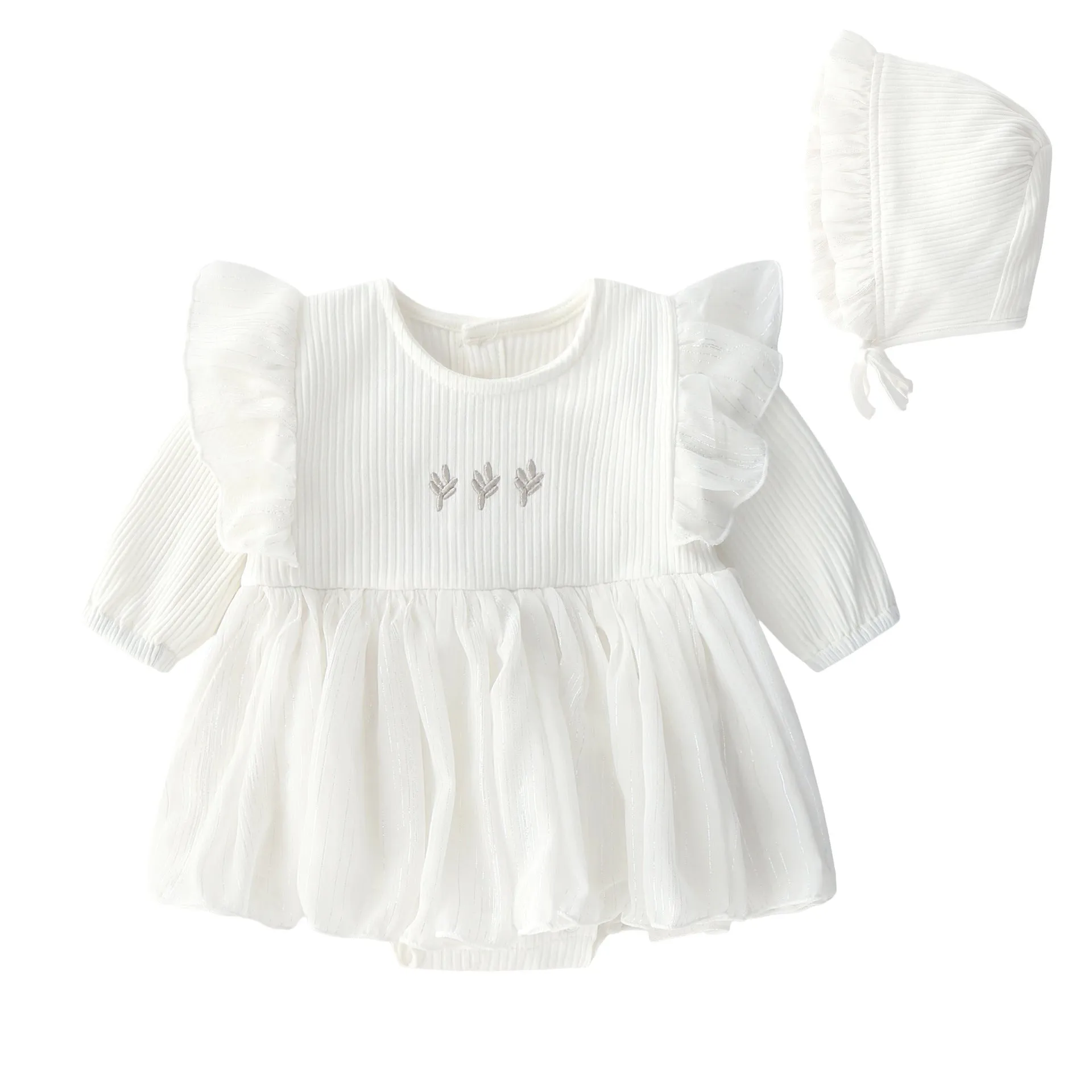 Soft cotton fluffy baby princess dress in pink, shown on a hanger.