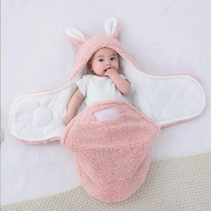 Adjustable baby sleeping bag swaddle blanket in fleece with velcro closure