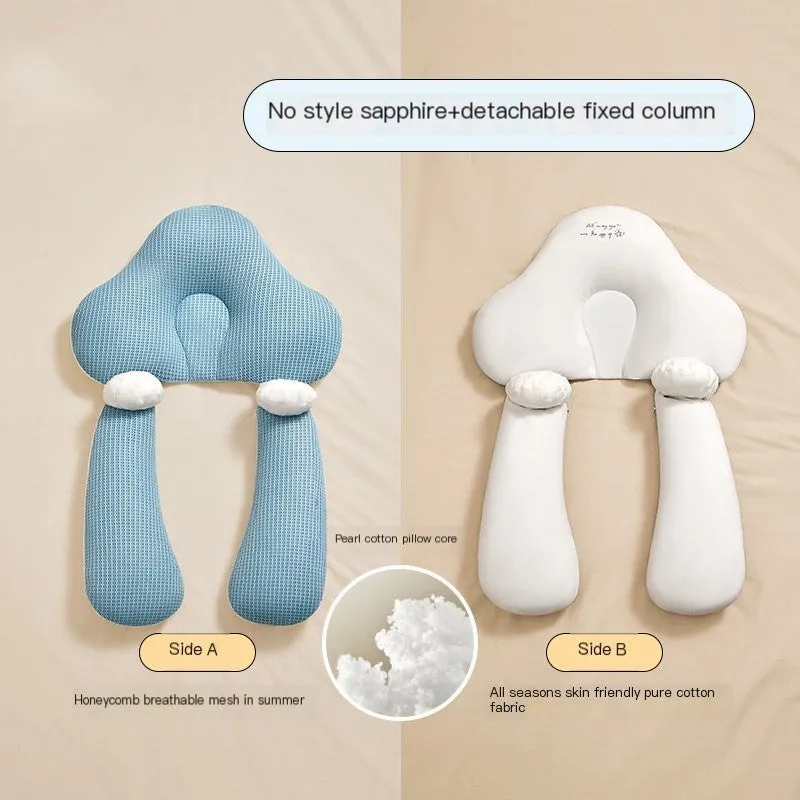 U-shaped baby head shaping pillow in blue and white colours with pure cotton fabric
