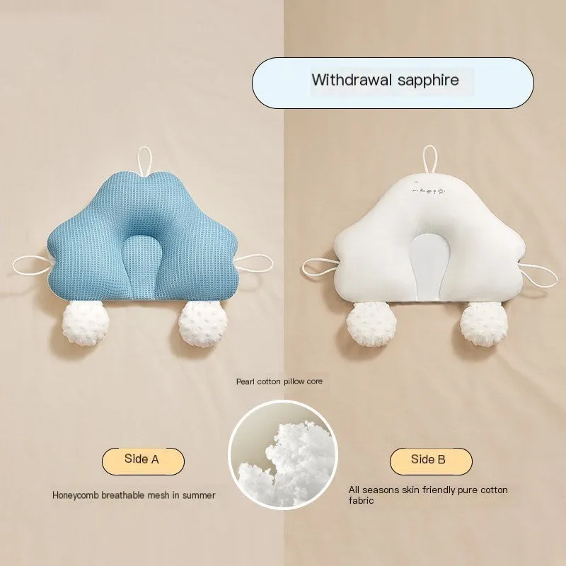 U-shaped baby head shaping pillow in blue and white colours with pure cotton fabric