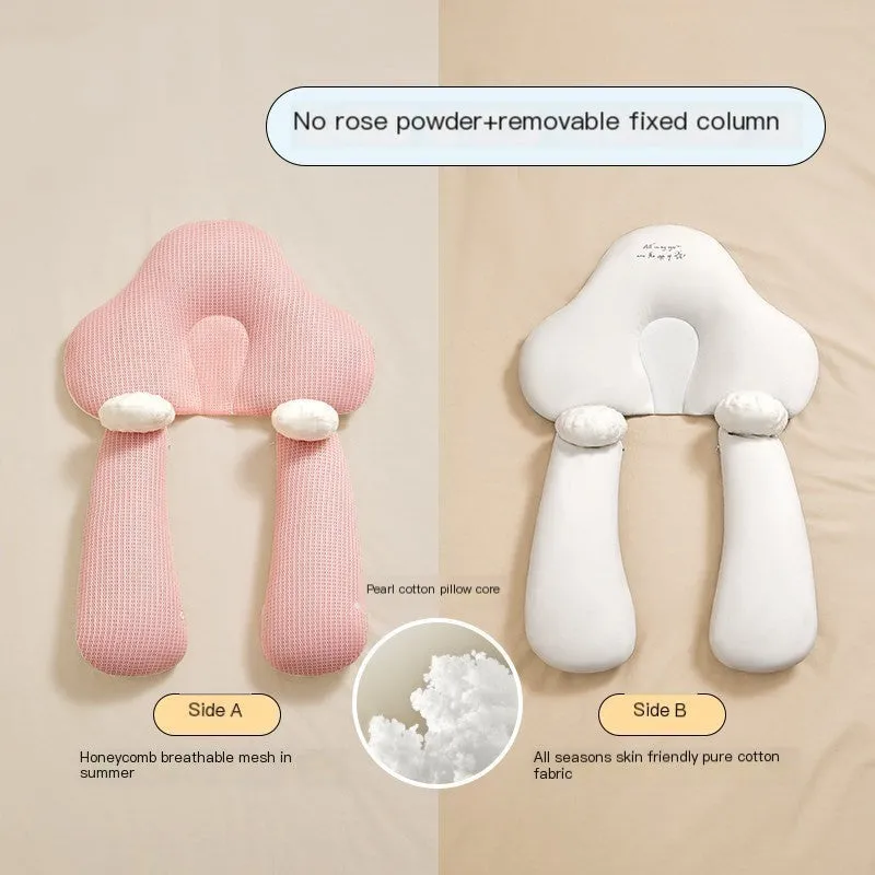 U-shaped baby head shaping pillow in blue and white colours with pure cotton fabric