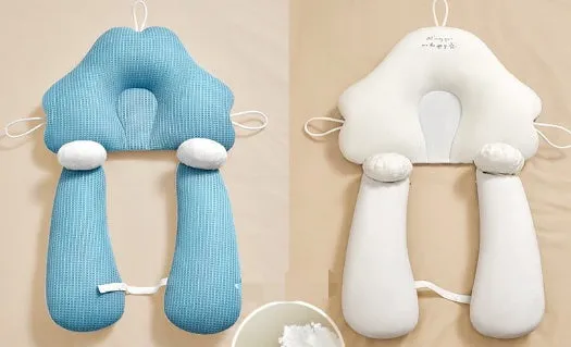 U-shaped baby head shaping pillow in blue and white colours with pure cotton fabric