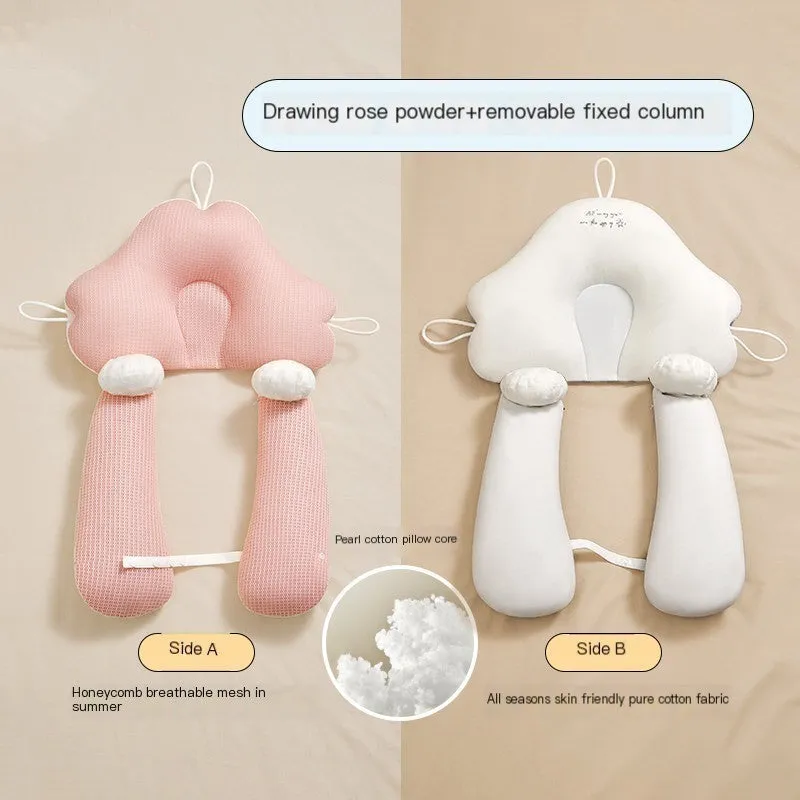 U-shaped baby head shaping pillow in blue and white colours with pure cotton fabric
