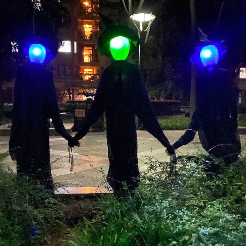Halloween hanging ghost decoration with red flashing eyes and support tubes