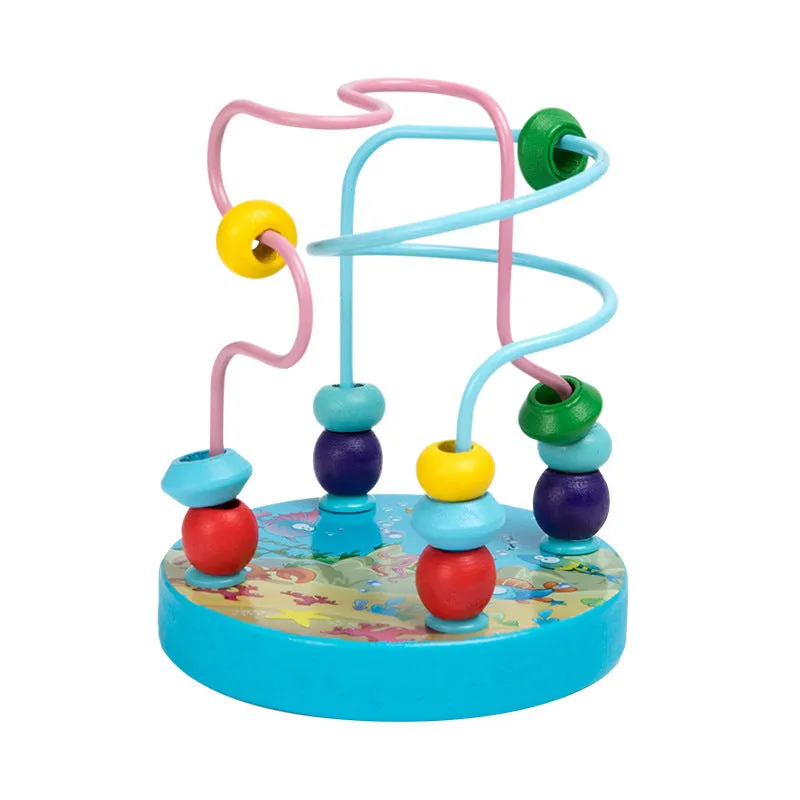 Wooden educational toys including rainbow blocks, musical instruments, and Montessori learning aids for baby development
