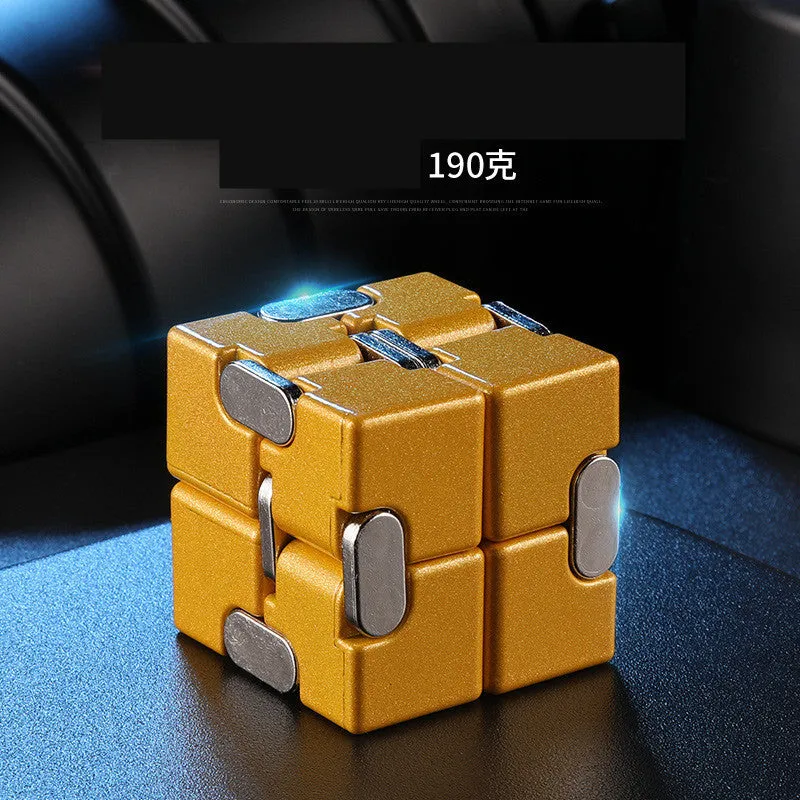 Zinc alloy infinity cube fidget toy showing rotating cube mechanism in metallic finish