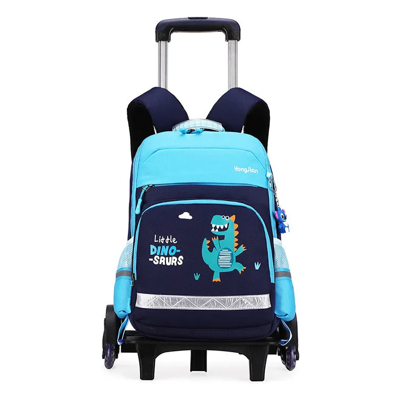 Korean detachable trolley school bag in Oxford cloth, shown in black and rose red colours.