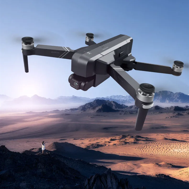 Black F11s PRO folding drone with 4K camera, shown both expanded for flight and folded for storage