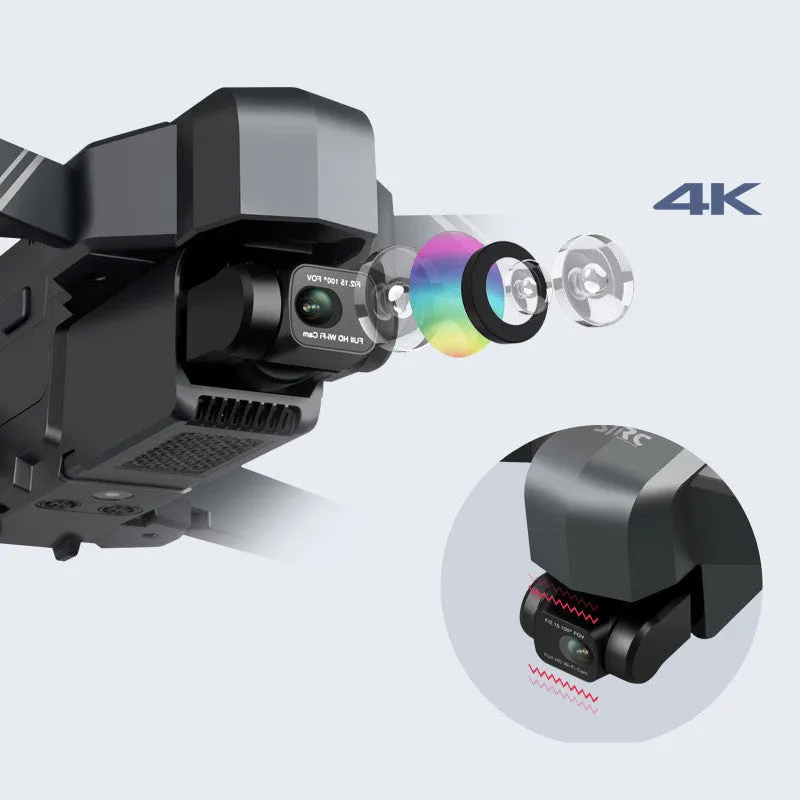 Black F11s PRO folding drone with 4K camera, shown both expanded for flight and folded for storage