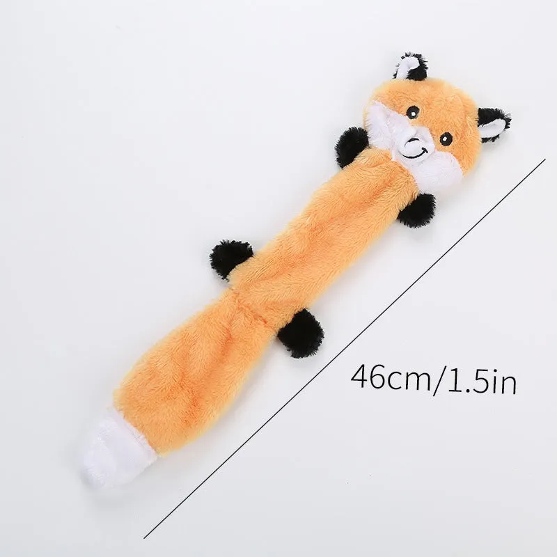Brown plush dog toy with squeaker next to carrot-coloured version