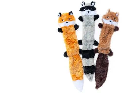 Brown plush dog toy with squeaker next to carrot-coloured version