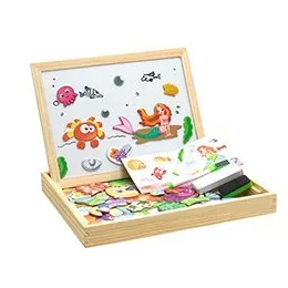 Wooden magnetic puzzle board with animal and circus theme pieces for children's educational play