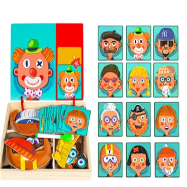 Wooden magnetic puzzle board with animal and circus theme pieces for children's educational play