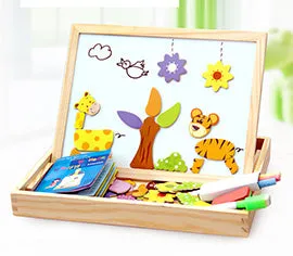 Wooden magnetic puzzle board with animal and circus theme pieces for children's educational play