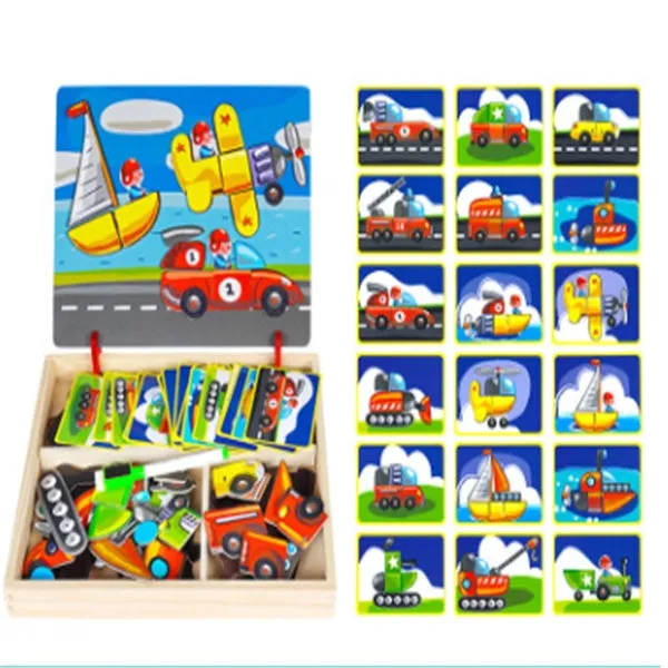 Wooden magnetic puzzle board with animal and circus theme pieces for children's educational play