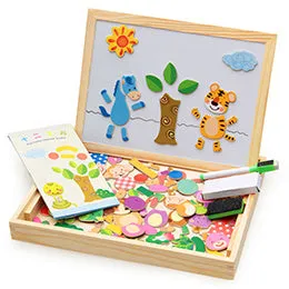 Wooden magnetic puzzle board with animal and circus theme pieces for children's educational play