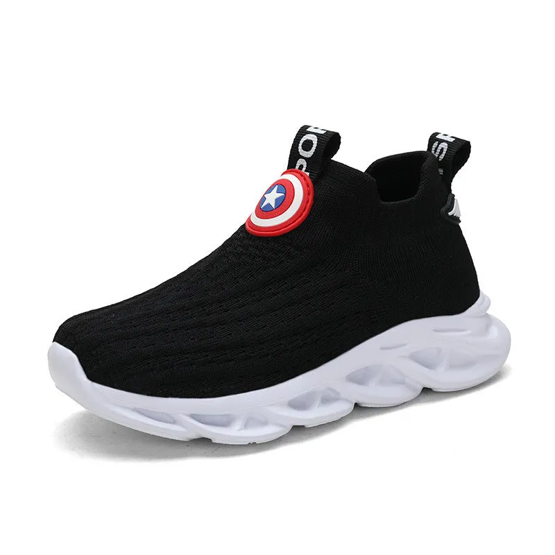 Children's black and white knitted sleeve overshoes with MD sole for modelling