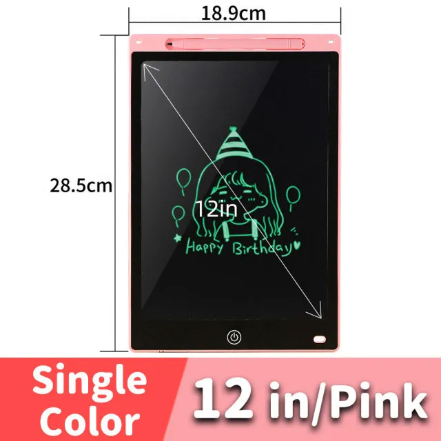 LCD drawing tablet with plastic stylus on colour screen showing child's drawing