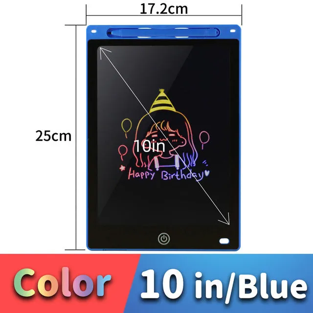 LCD drawing tablet with plastic stylus on colour screen showing child's drawing