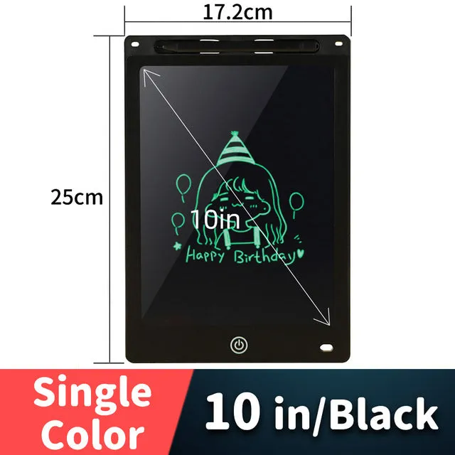 LCD drawing tablet with plastic stylus on colour screen showing child's drawing