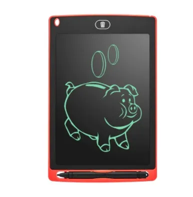 LCD drawing tablet with plastic stylus on colour screen showing child's drawing