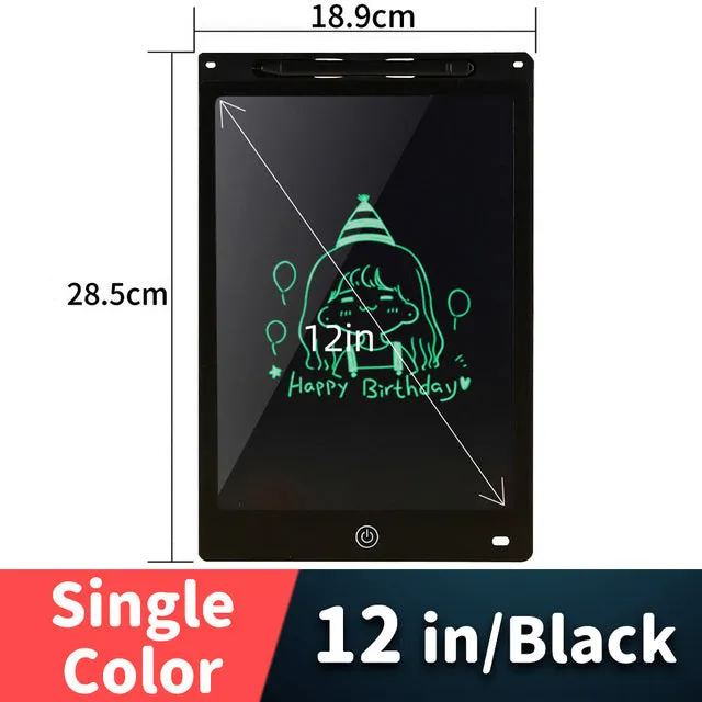LCD drawing tablet with plastic stylus on colour screen showing child's drawing