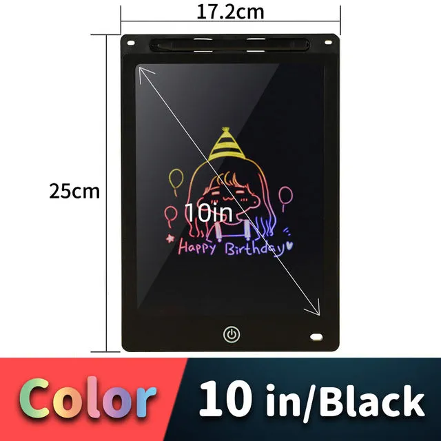 LCD drawing tablet with plastic stylus on colour screen showing child's drawing
