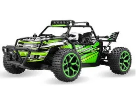 Blue 1:18 scale remote control drift car with 2.4GHz transmitter on black surface