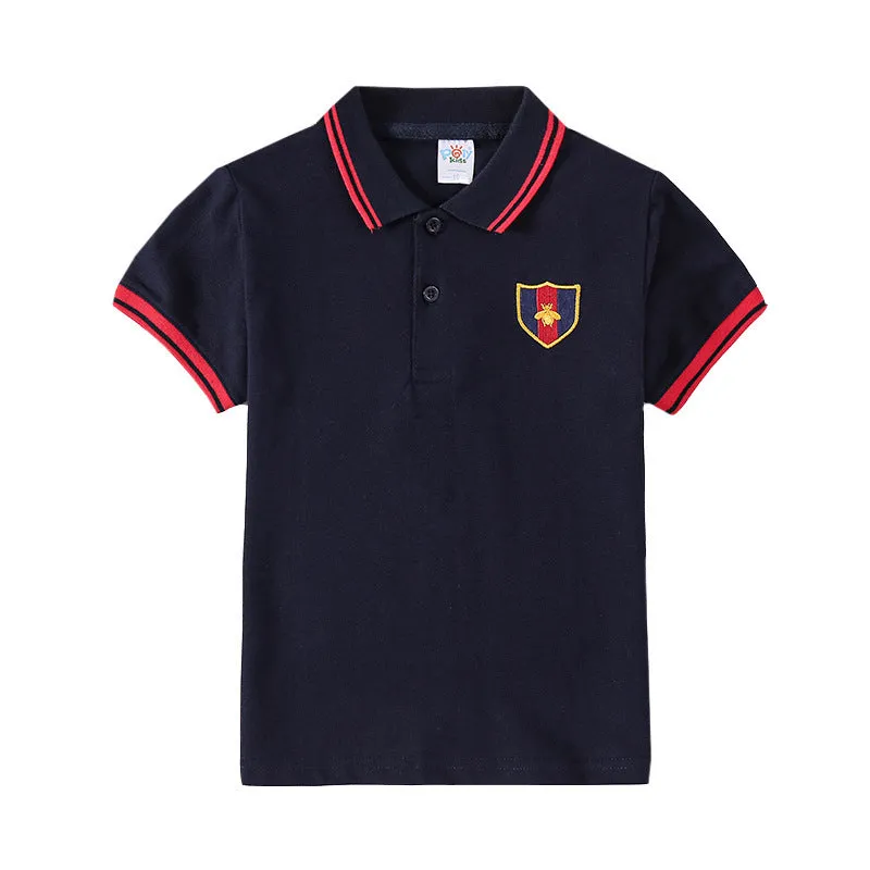 Boys' short sleeve cotton t-shirt in red, navy, yellow or off-white colours
