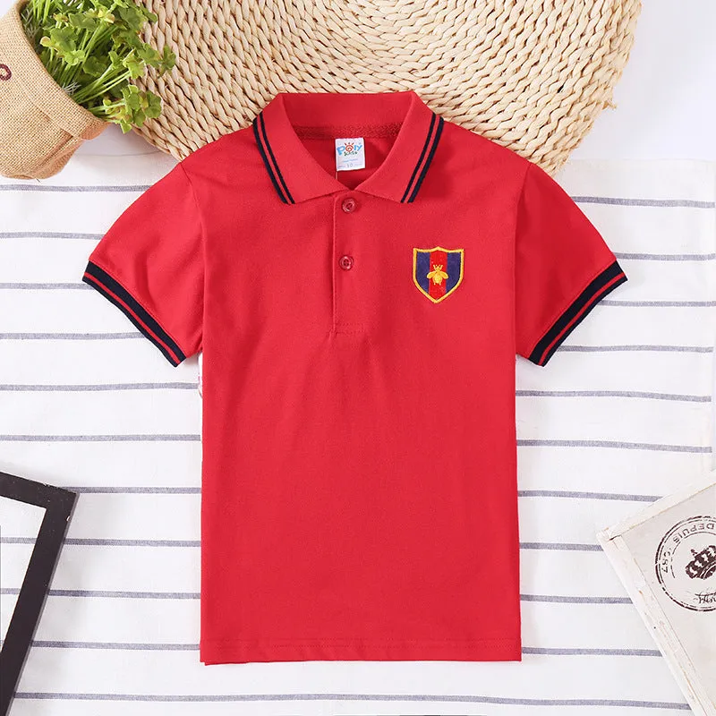 Boys' short sleeve cotton t-shirt in red, navy, yellow or off-white colours