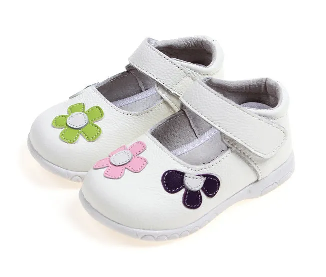Children's leather princess shoes with Velcro fastening and embroidery detail