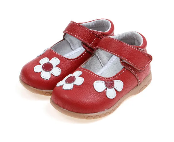 Children's leather princess shoes with Velcro fastening and embroidery detail