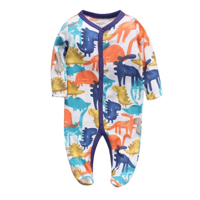 Cotton one-piece baby romper with dinosaur print for infants 3-12 months