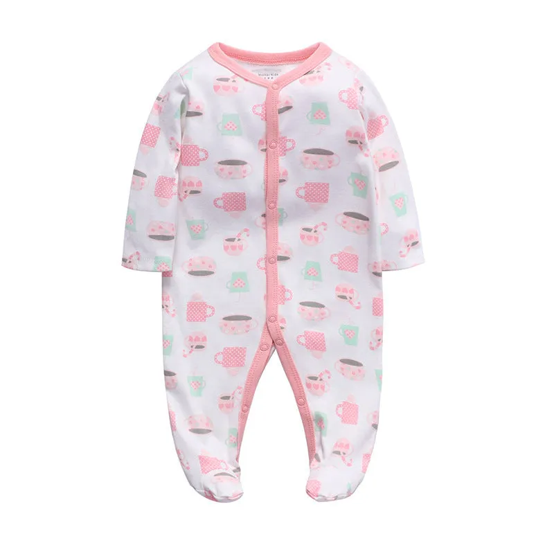 Cotton one-piece baby romper with dinosaur print for infants 3-12 months