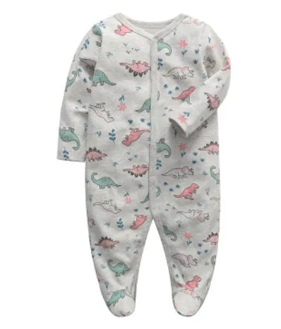 Cotton one-piece baby romper with dinosaur print for infants 3-12 months