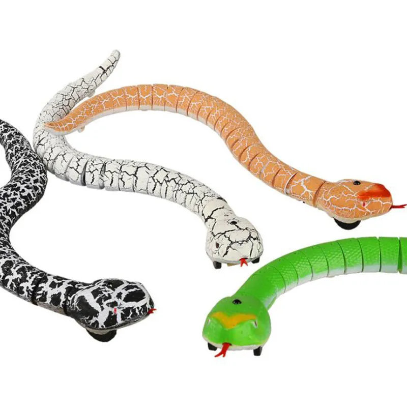 Black and grey cobra remote control snake toy with USB charging cable and batteries