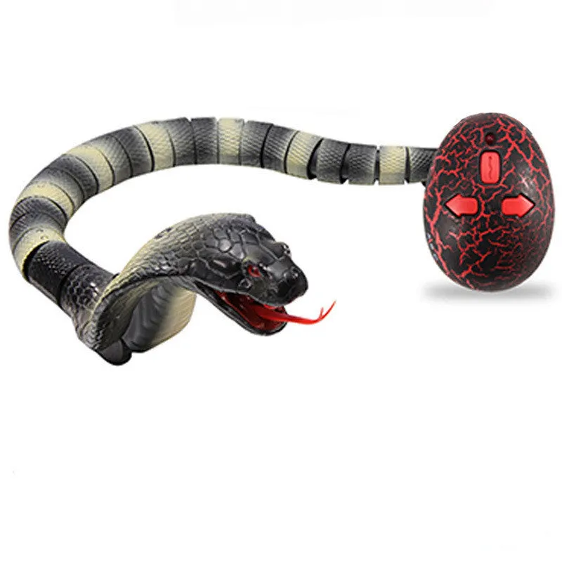 Black and grey cobra remote control snake toy with USB charging cable and batteries
