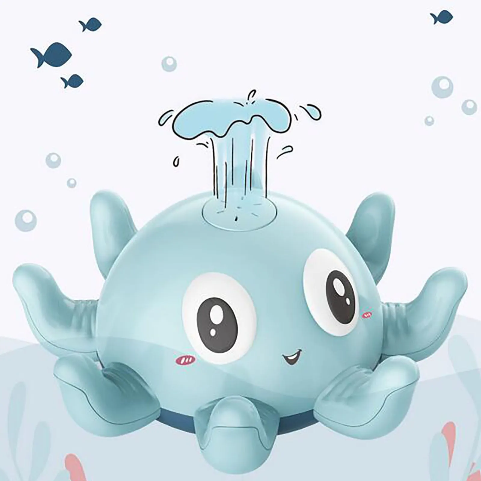 Blue automatic water spray bath toy with flashing lights for children's bath time