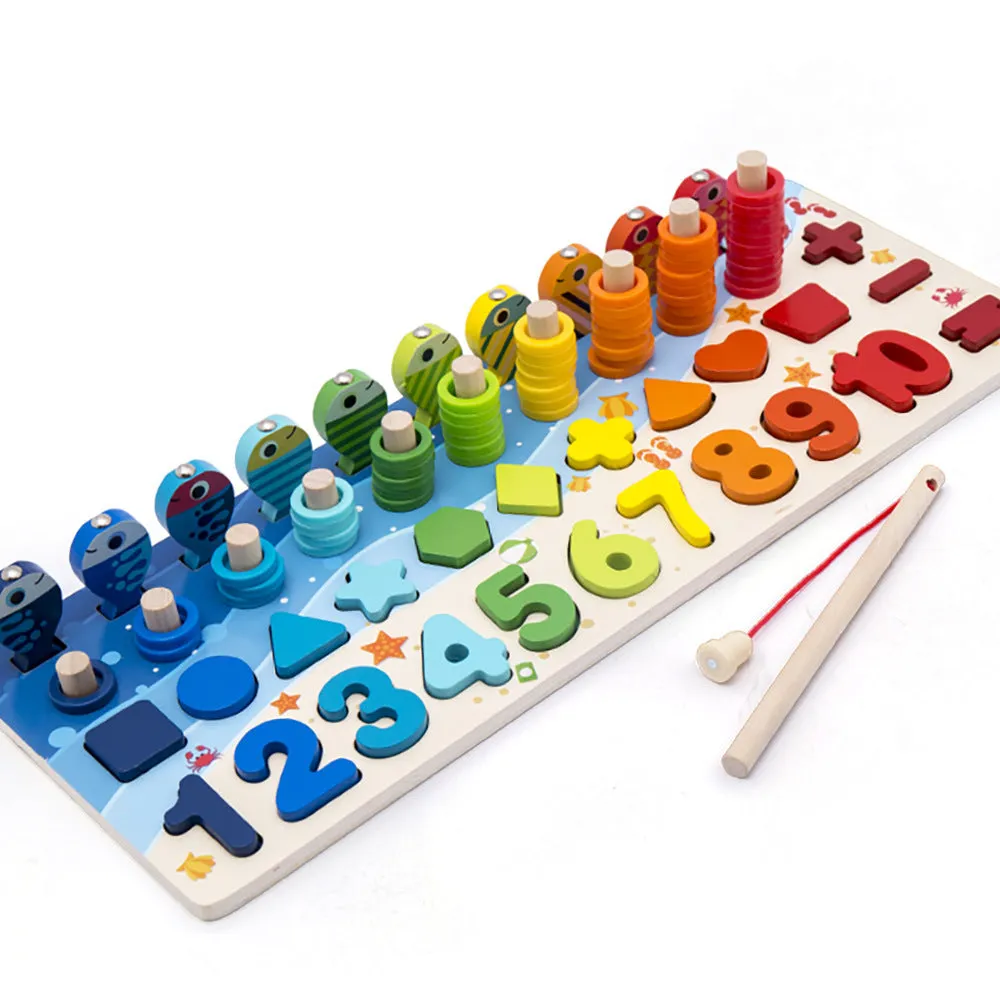 Wooden 3D alphabet and number puzzle board with geometric pieces for toddlers' educational play
