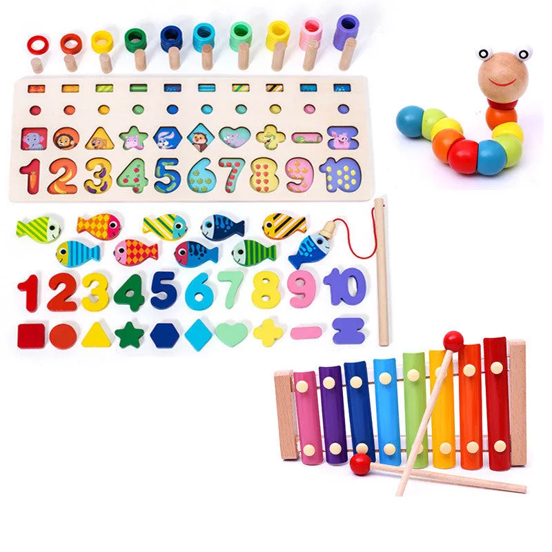 Wooden 3D alphabet and number puzzle board with geometric pieces for toddlers' educational play