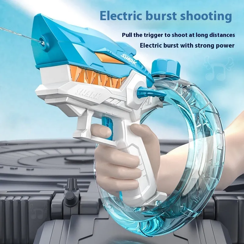 Blue shark electric water gun toy with automatic firing system for summer water play