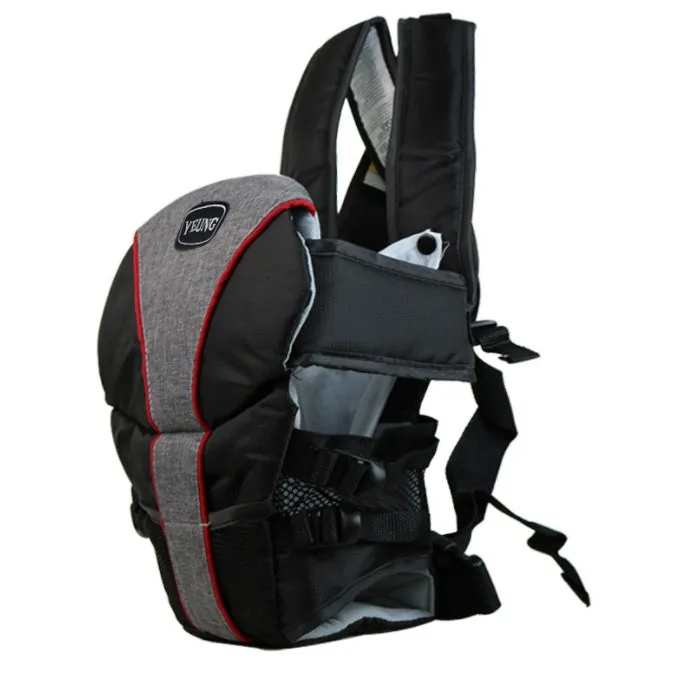 Double-shoulder baby carrier showing face-to-face carrying position with adjustable straps