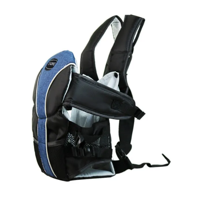 Double-shoulder baby carrier showing face-to-face carrying position with adjustable straps