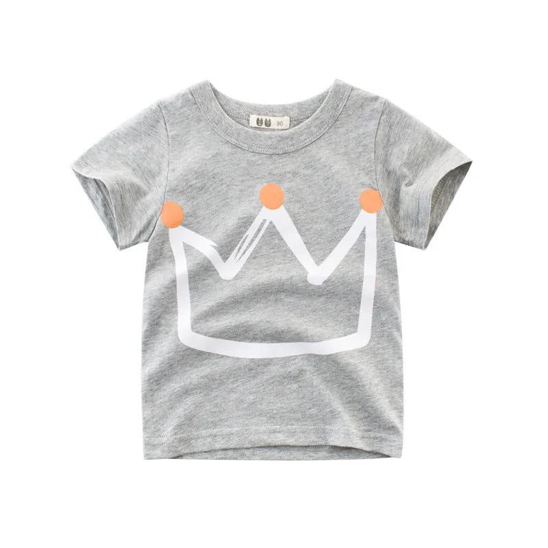 Boys' royal blue short sleeve cotton T-shirt on a hanger with a size chart visible.