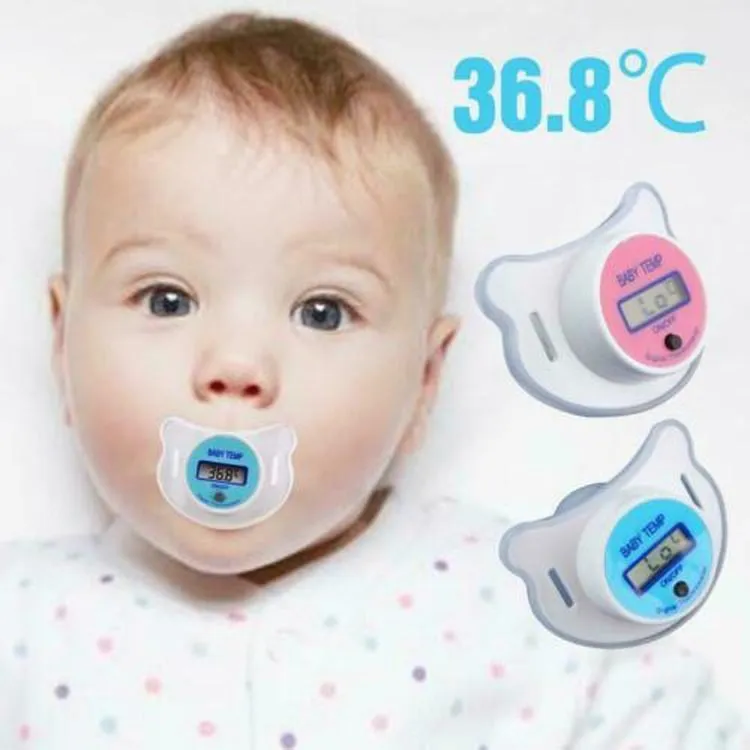 Baby pacifier digital thermometer for infants in blue and pink colour options