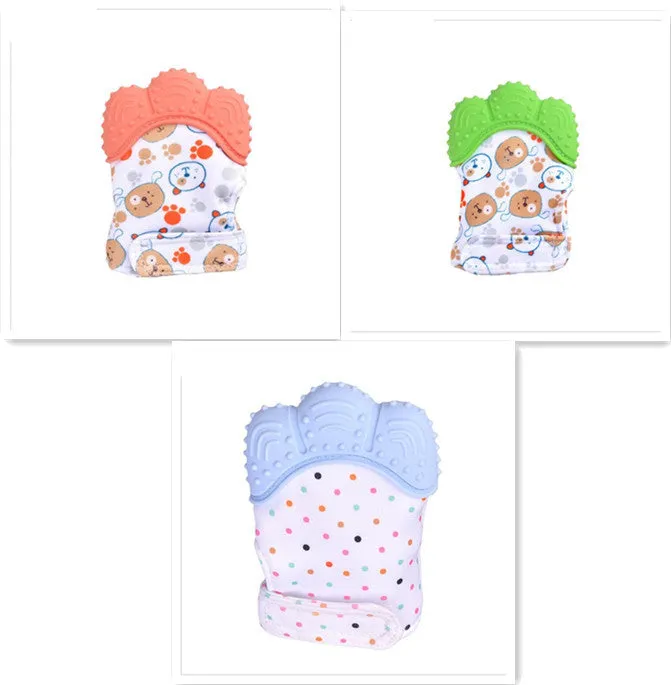 Baby silicone teething gloves with Velcro strap in multiple colour options