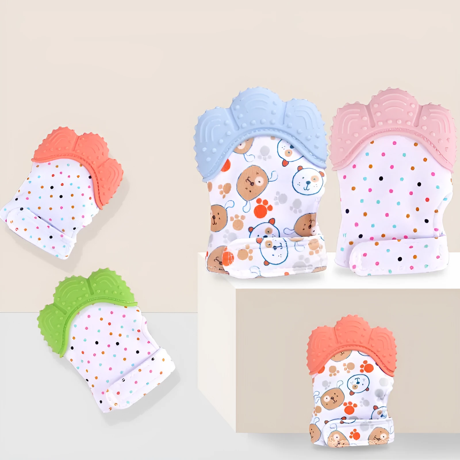 Baby silicone teething gloves with Velcro strap in multiple colour options